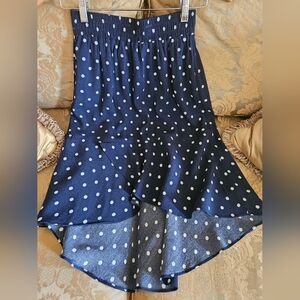 NWOT Saint polka dot navy blue/white asymmetrical midi skirt